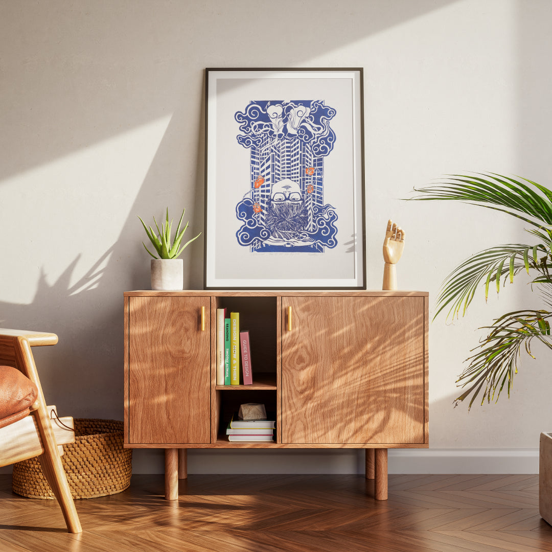 Leap-And-Linger-Product-Dau-doi-dat-chan-dap-troi-Mockup-Blue-Canson-Paper-Version-in-Table