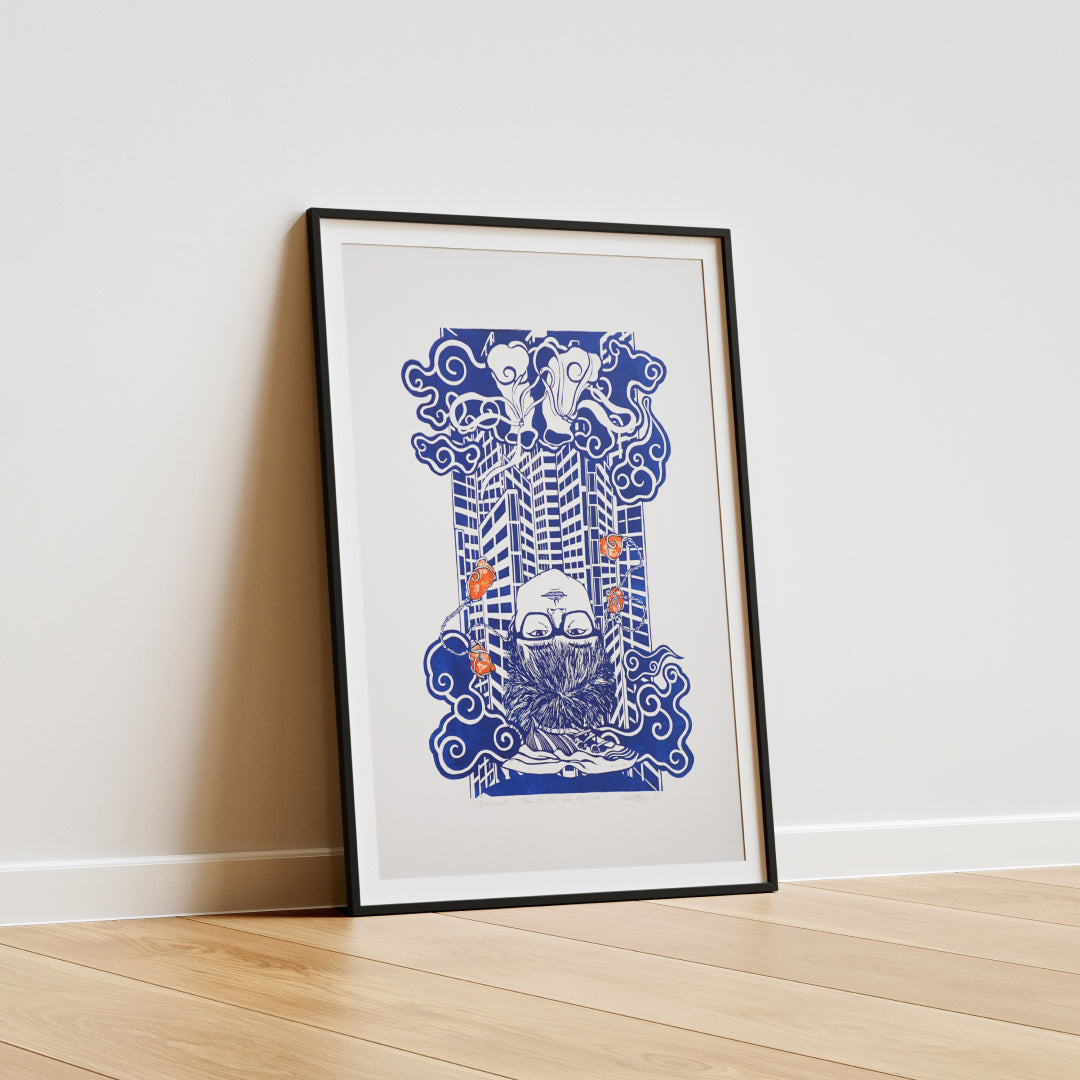 Leap-And-Linger-Product-Dau-doi-dat-chan-dap-troi-Mockup-Blue-Canson-Paper-in-Wall