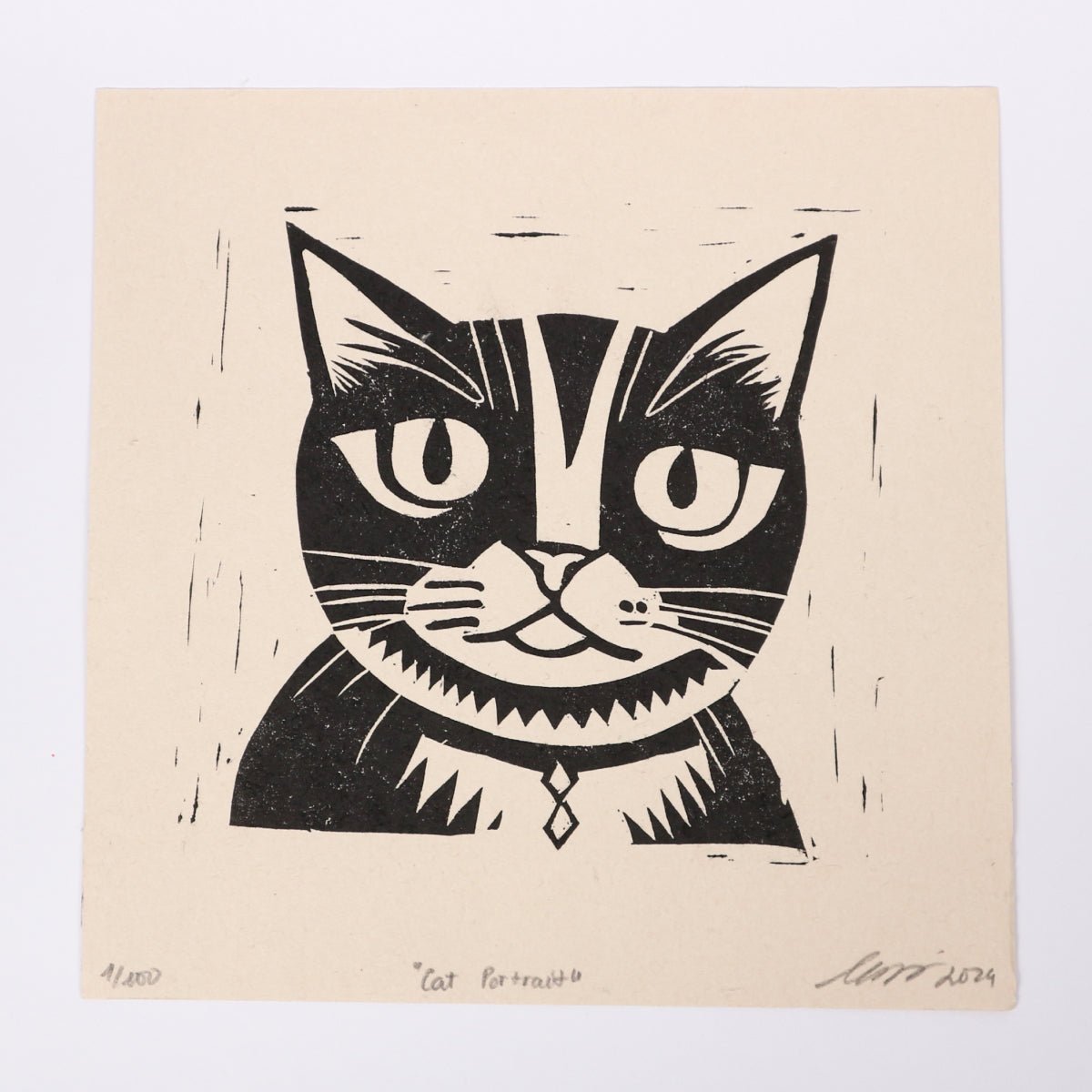 Cat portrait- Linocut Print