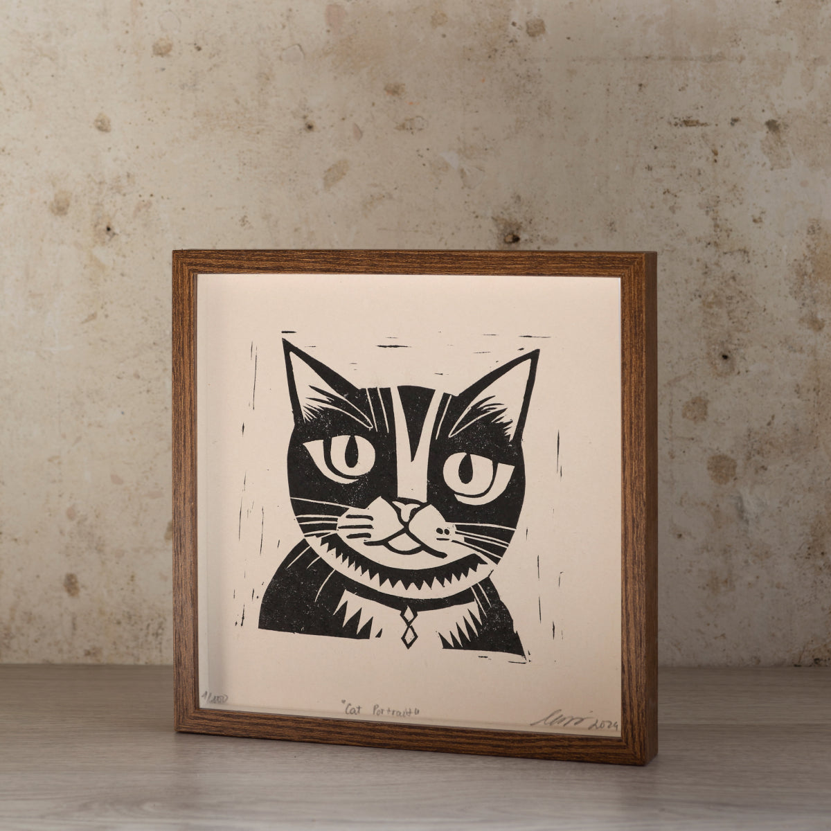 Cat portrait- Linocut Print