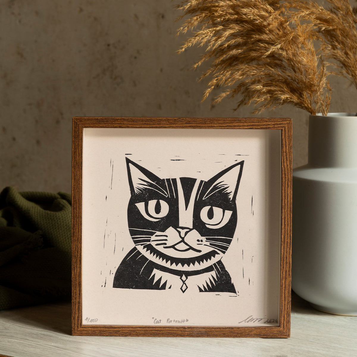 Cat portrait- Linocut Print