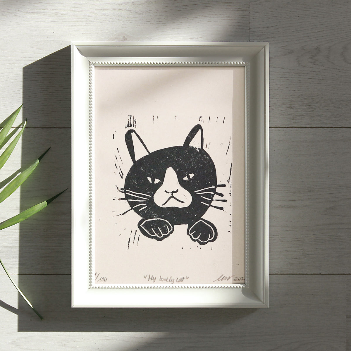 My lovely cat- Linocut Print