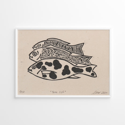 Three Fish- Linocut Print