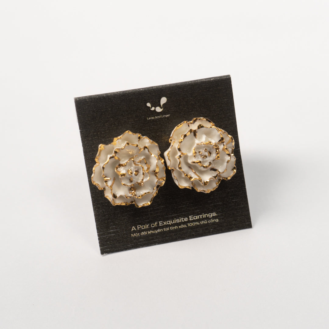 Khuyên tai sứ Cô dâu trắng (Vàng 24K) | BST Khu vườn vĩnh cửu