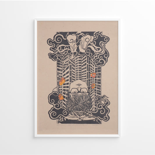 dau-doi-dat-chan-dap-troi-linocut-print-art-picture-product-leap-and-linger-thuan-ngo-trevor-rouge-mockup-black-do-paper