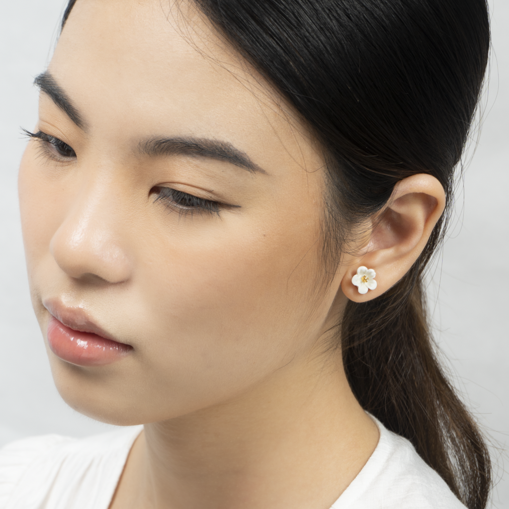 Khuyên tai sứ Tinh tế (Vẽ tay và Vàng 24K) | BST Vườn hoa vĩnh cửu