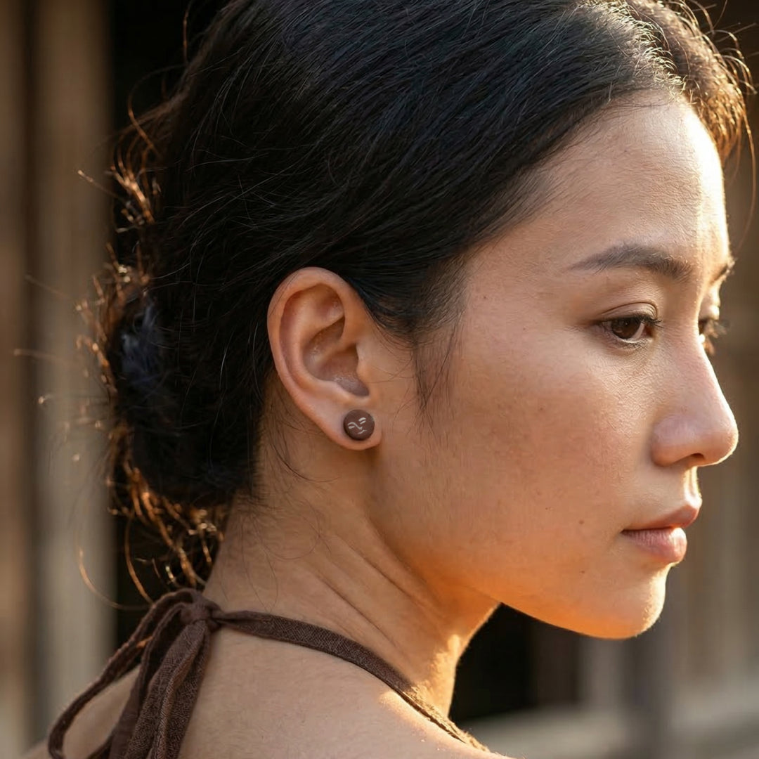Nụ khuyên tai gốm mộc "Nhân" | BST MỘC MẠC