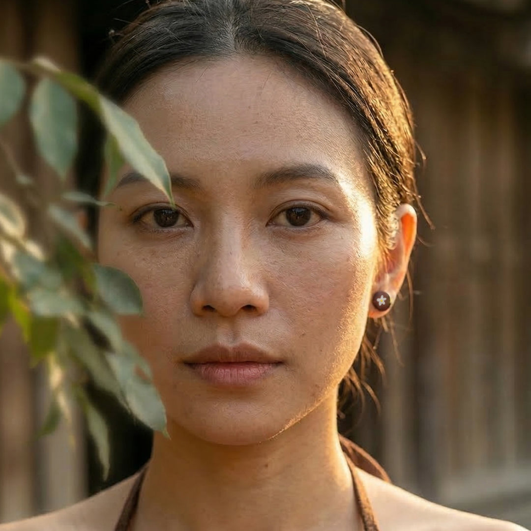 Nụ khuyên tai gốm mộc "Cúc" | BST MỘC MẠC