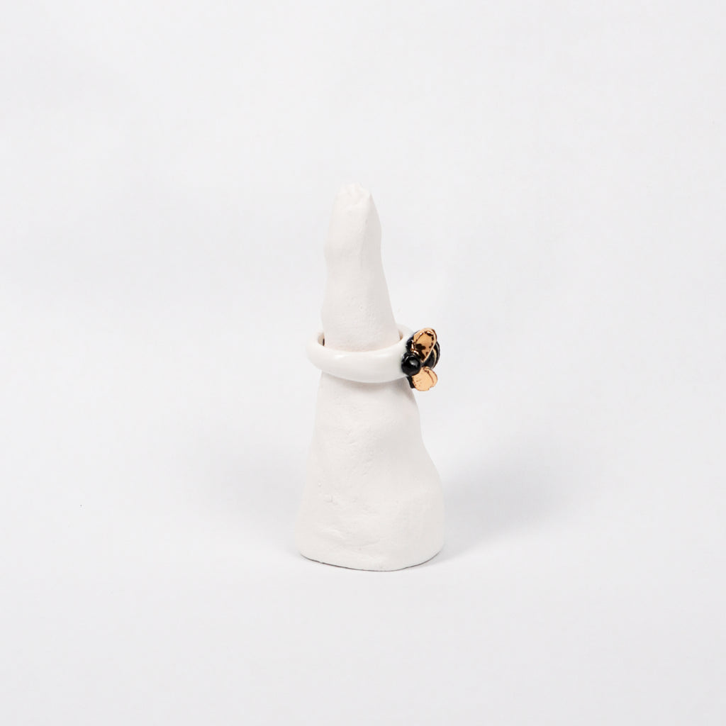 the-endless-flower-garden-bee-edition-with-24k-gold-porcelain-ring-Leap-And-Linger-Product-Rings-by-Nomi-Bui-With-Stand-2nd-Angle