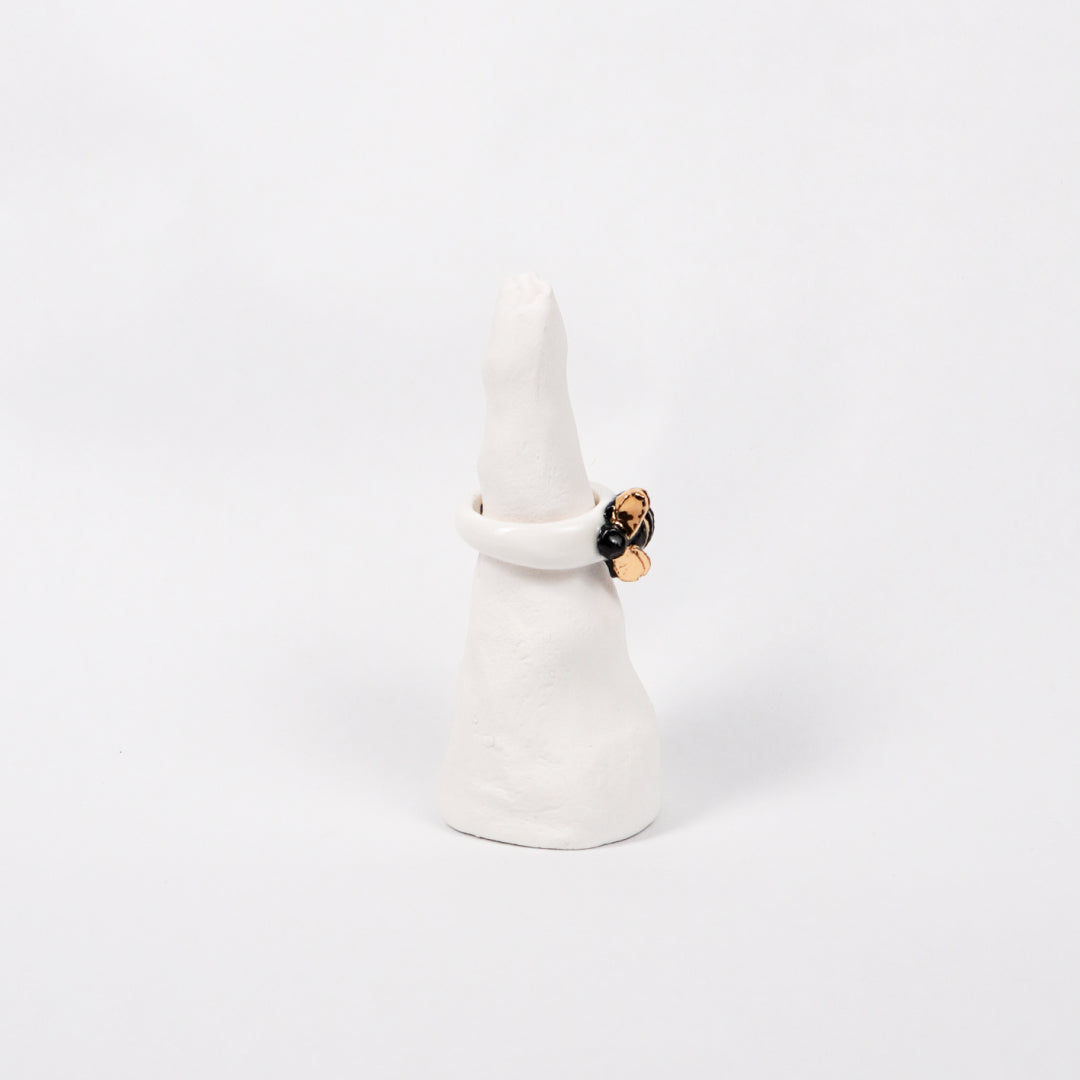 the-endless-flower-garden-bee-edition-with-24k-gold-porcelain-ring-Leap-And-Linger-Product-Rings-by-Nomi-Bui-With-Stand-2nd-Angle